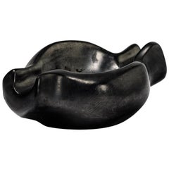 Vintage Georges Jouve Midcentury Freeform Ashtray Matte Black Ceramic Signed, 1950