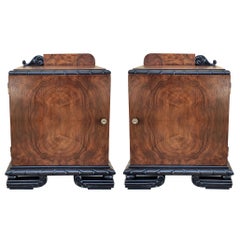 Pair of Art Deco Side Cabinets or Nightstands with Ebonized Base