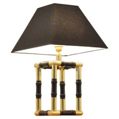Cube Faux Bamboo Brass and Ebonized Wood Table Lamp, 1960s