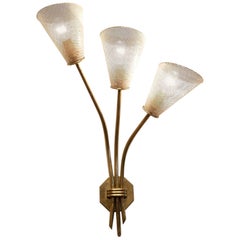 Vintage French Design Kobis & Lorens Perforated Metal 3-Stems Sconce