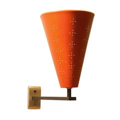 Vintage Italian Minimalist Perforated Metal Cone Sconce, 1950s