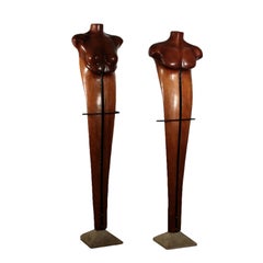 Retro Pair of Cherry Wood Sculptures by Mario Del Fabbro, 1982