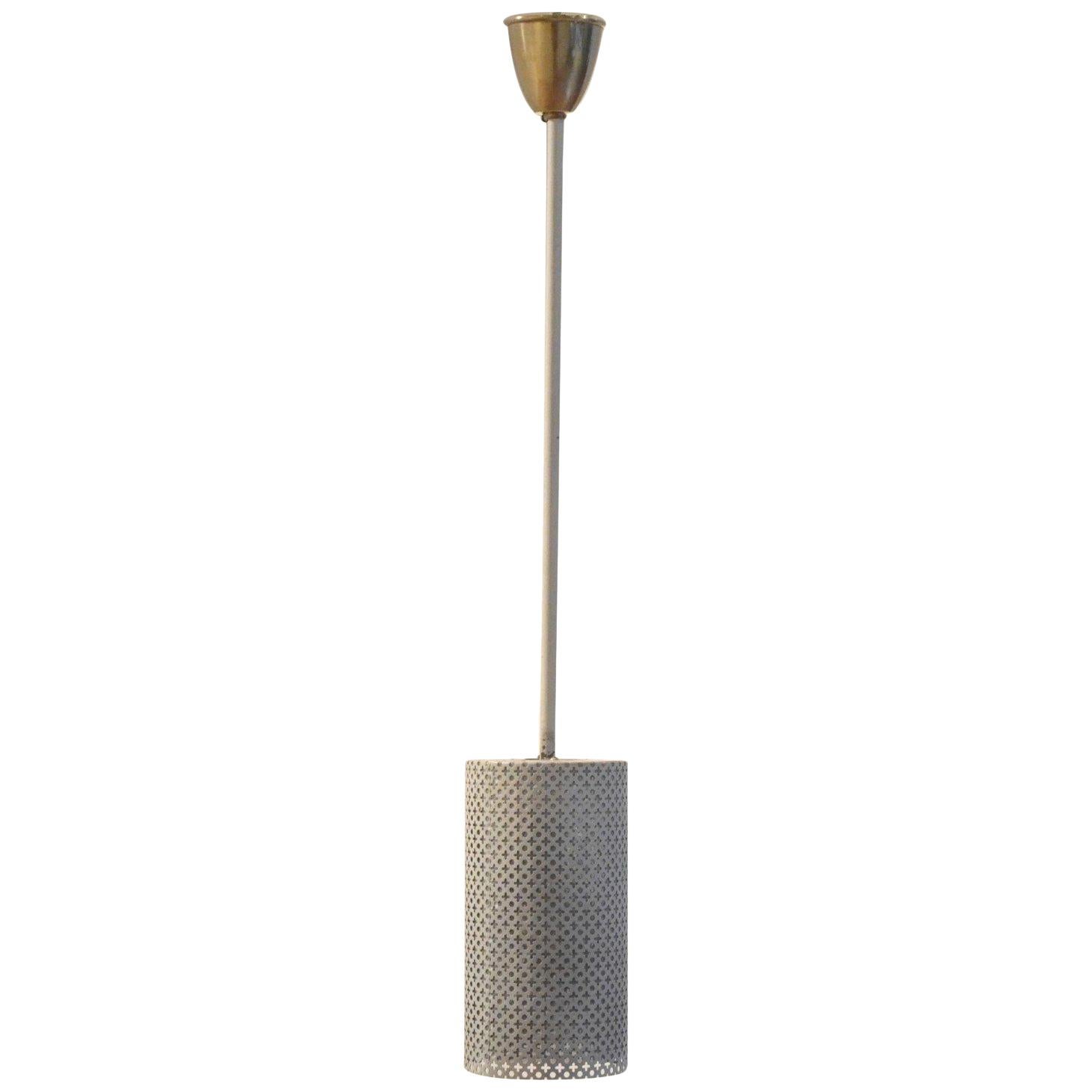 Minimalist Midcentury Design White Perforated Metal Lamp by Pierre Guariche For Sale