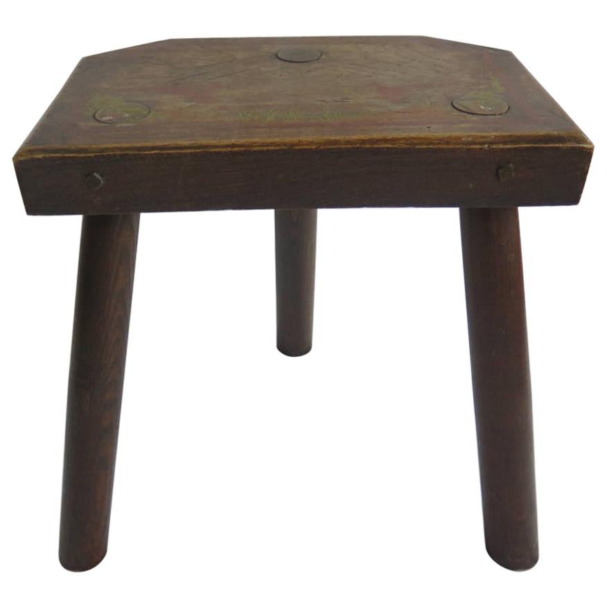 Country Stool with original Hand Painted Scene to top, English  mid 19th Century