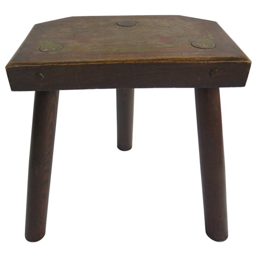 Tabouret à lait avec scène d'art populaire originale peinte à la main, Angleterre, 19ème siècle en vente