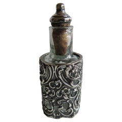 Antique Sterling Silver Cased Glass Perfume or Scent Bottle, Birmingham England, 1904
