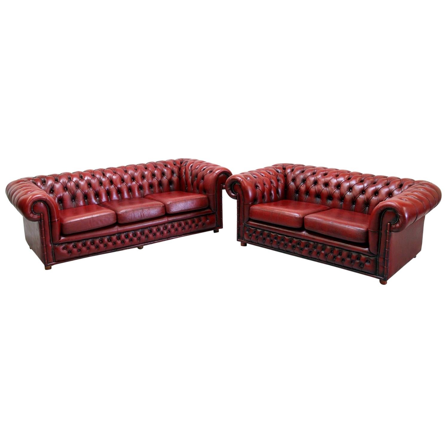 Chesterfield Sofa Garnitur Ledergarnitu Couch Antik 2-Seat 3-Seat, English For Sale