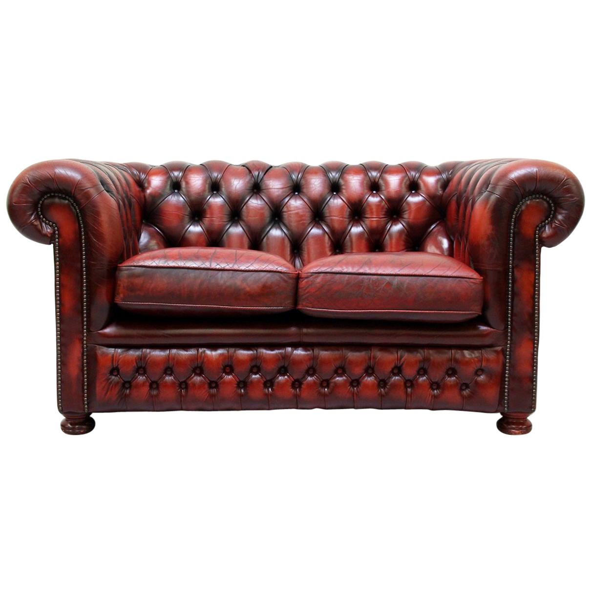 Chesterfield Real Leather Two-Seat Sofa by Springvale in Original Design Very For Sale