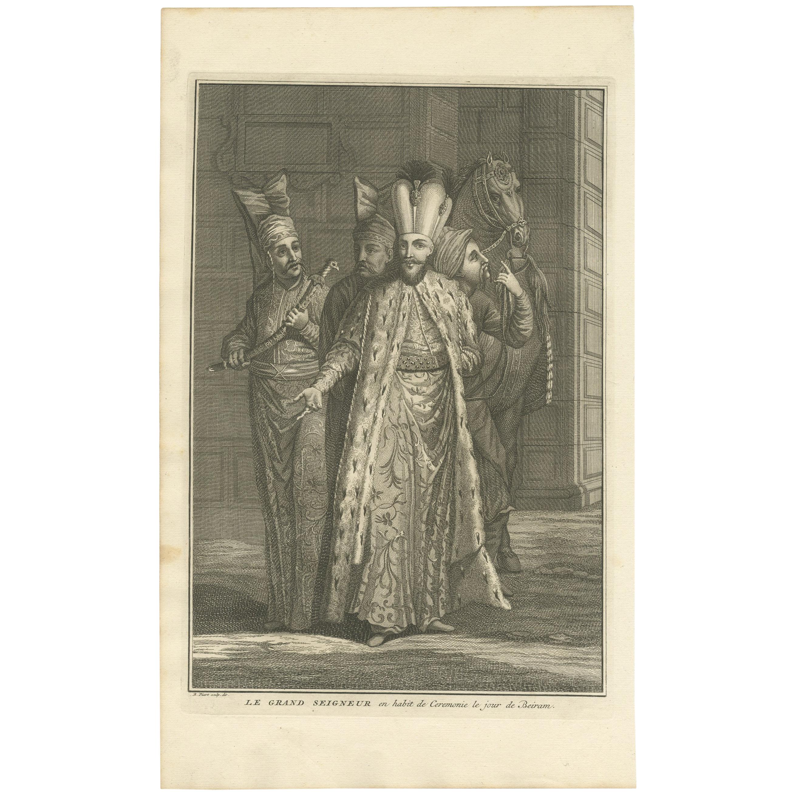 Antique Portrait of the Great Lord on the Day of Bayram by Picart, circa 1725