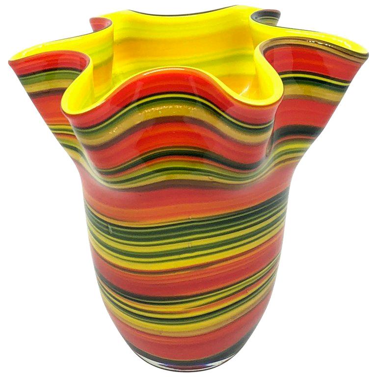 Multicolored Swirl Glass Murano Venetian Glass Vase by Fazzoletto