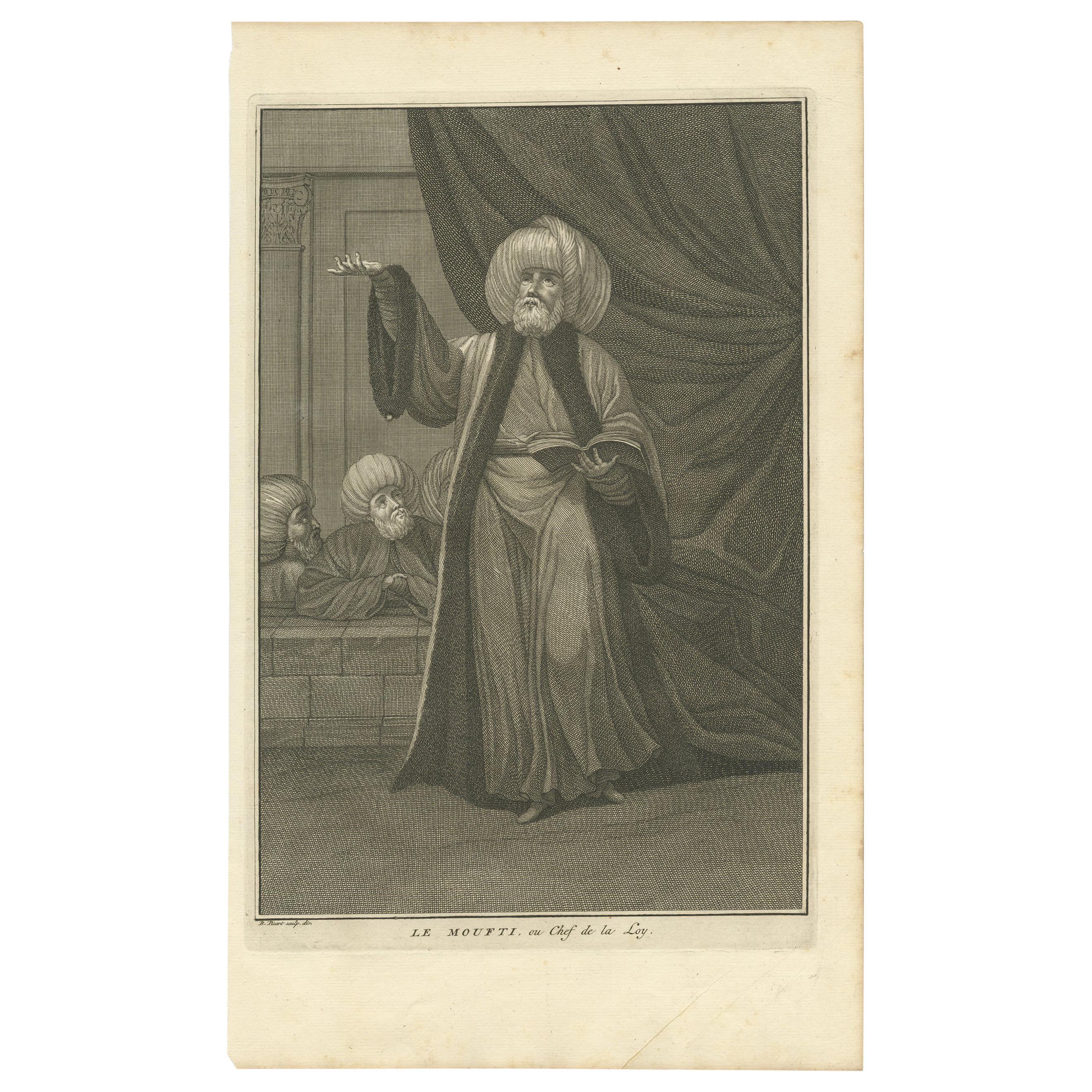 Antique Portrait of the Mufti by Picart, circa 1725 For Sale