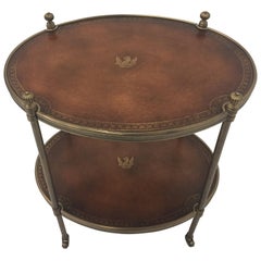 Small Stunning Maitland Smith Two-Tier Tooled Leather and Brass Side Table