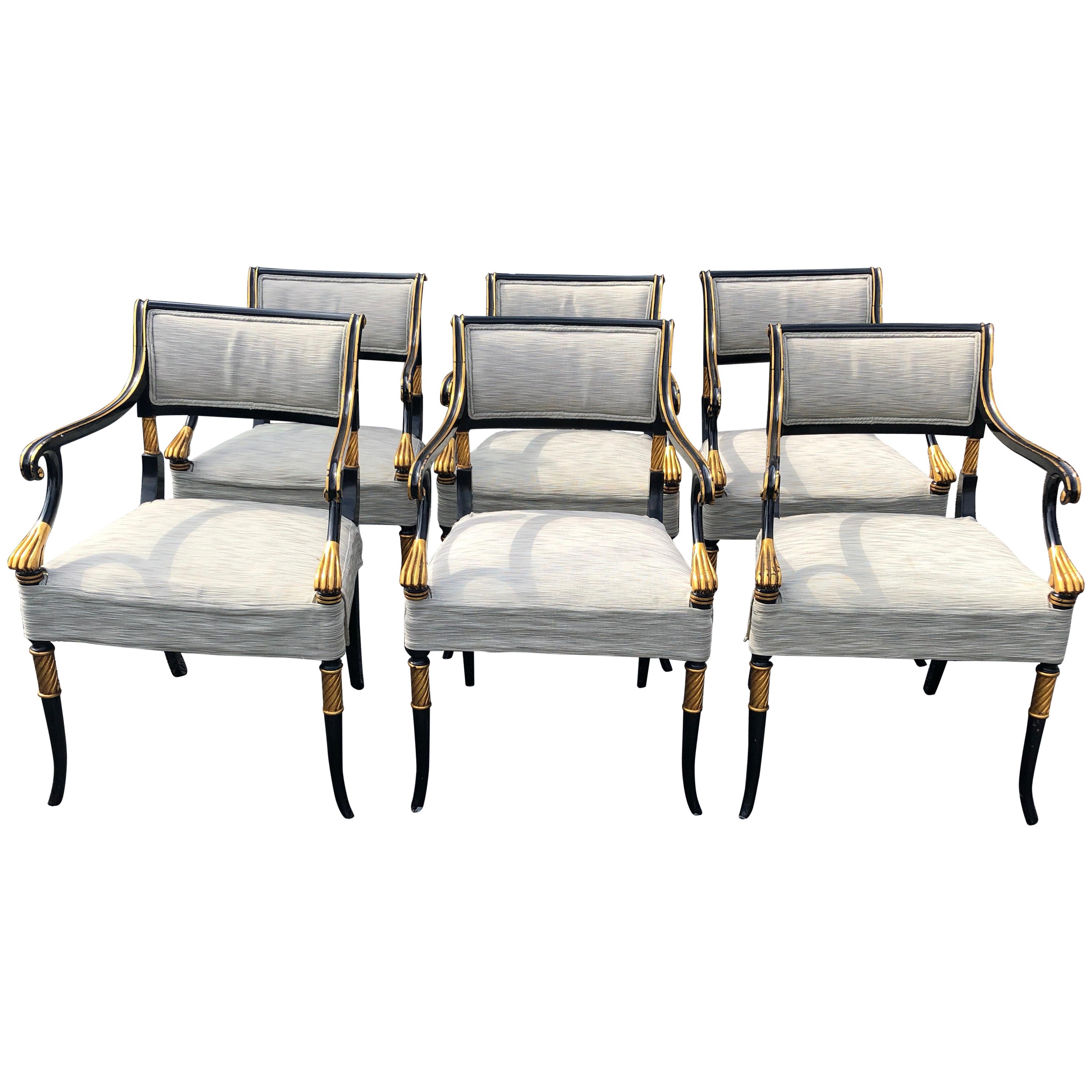 To Die for Set of 6 Karges Regency Black and Gold Armchairs Dining Chairs