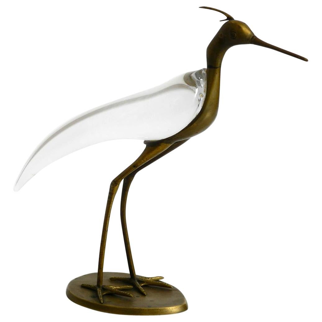 XL Mid Century Modern brass and glass bird heron  Luca Bojola for Licio Zanetti For Sale