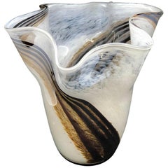 White Brown Gray Swirl Glass Murano Venetian Glass Vase by Fazzoletto