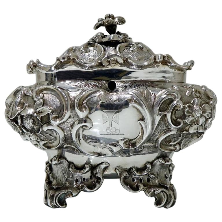 Victorian Sterling Antique Silver Tea Caddy London 1846 John Edward