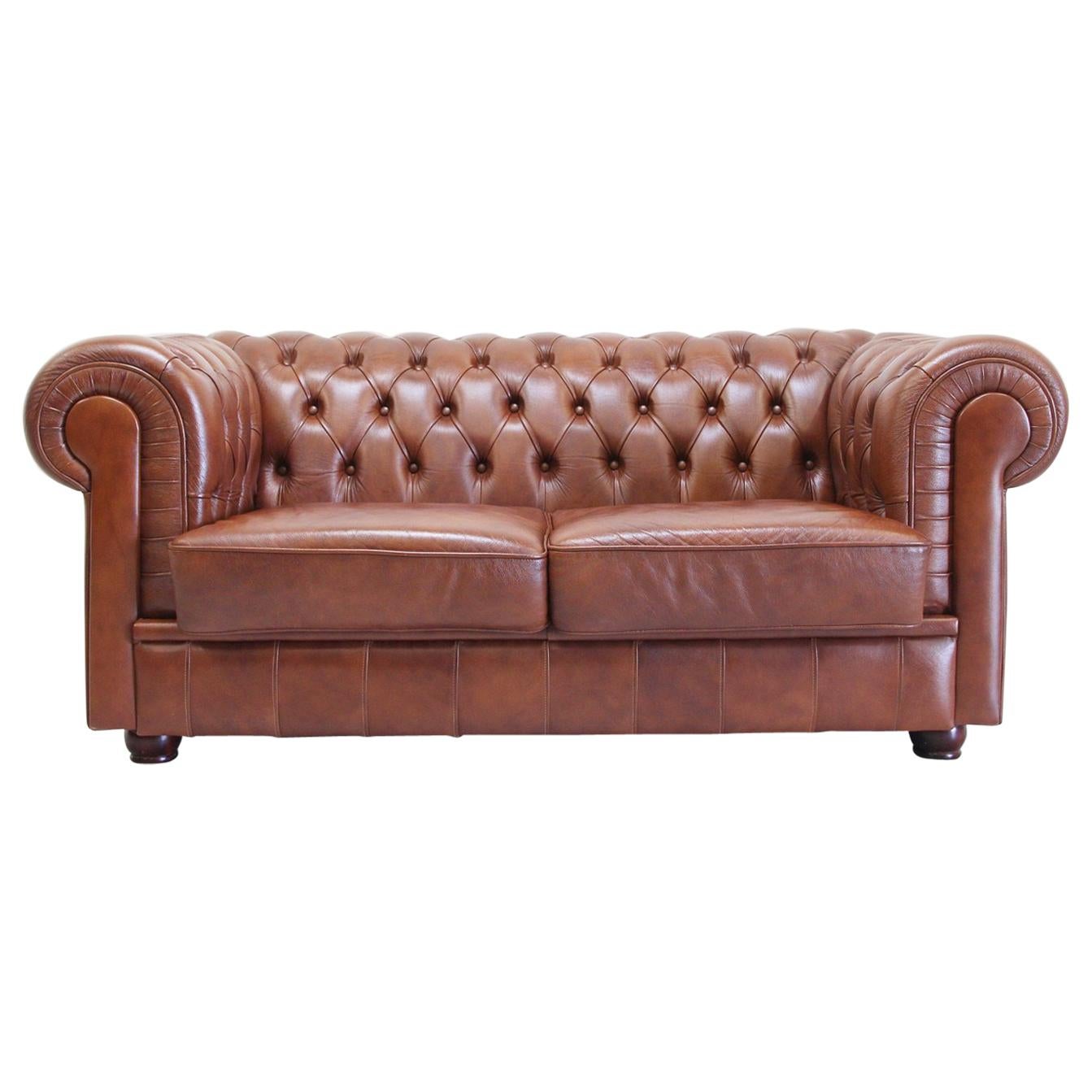 Chesterfield Sofa Leather Antique Chippendale Vintage Couch English For Sale
