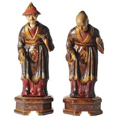 18th Century Pair of Italian Papier Mâché Chinese Figures, circa 1780