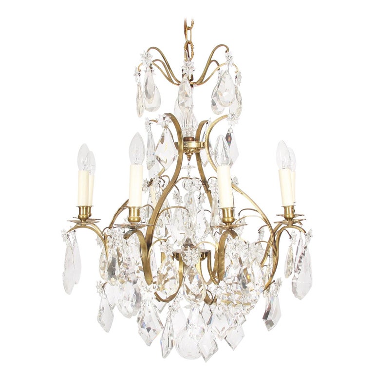 French Early 20th Century Antique Crystal Chandelier with Drops and ...