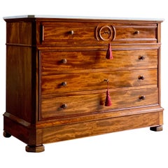 Antique Napoleon III Secretaire Chest of Drawers Marble Topped, circa 1880