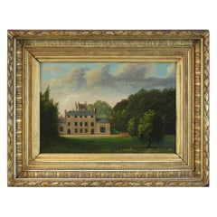 19th Century English Oil Painting on Tin - Georgian Rectory in Original Frame