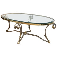 Neoclassical Style Brushed Steel and Brass Coffee Table