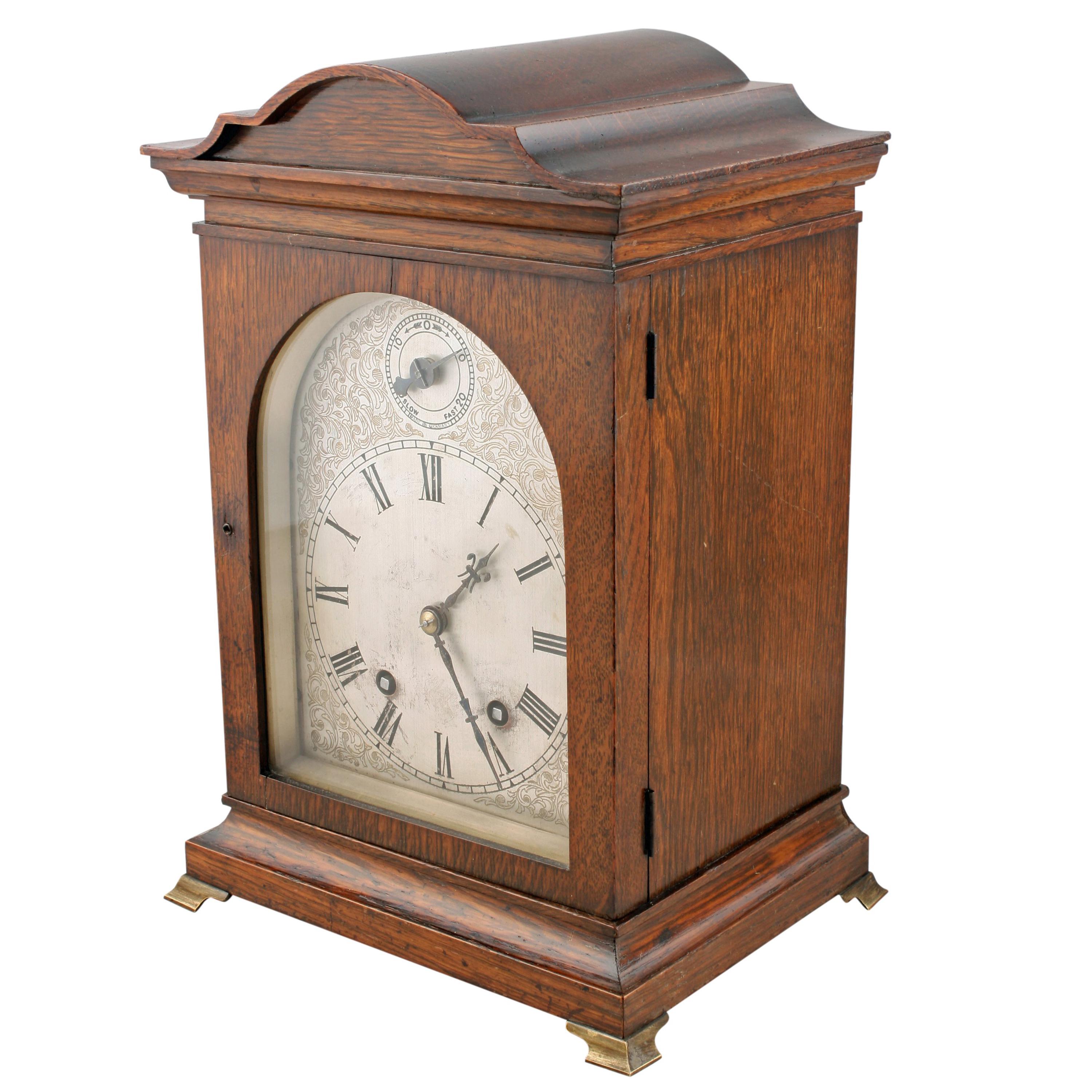 19thc Century German Winterhalder and Hofmeier Oak Cased Mantel Clock For Sale