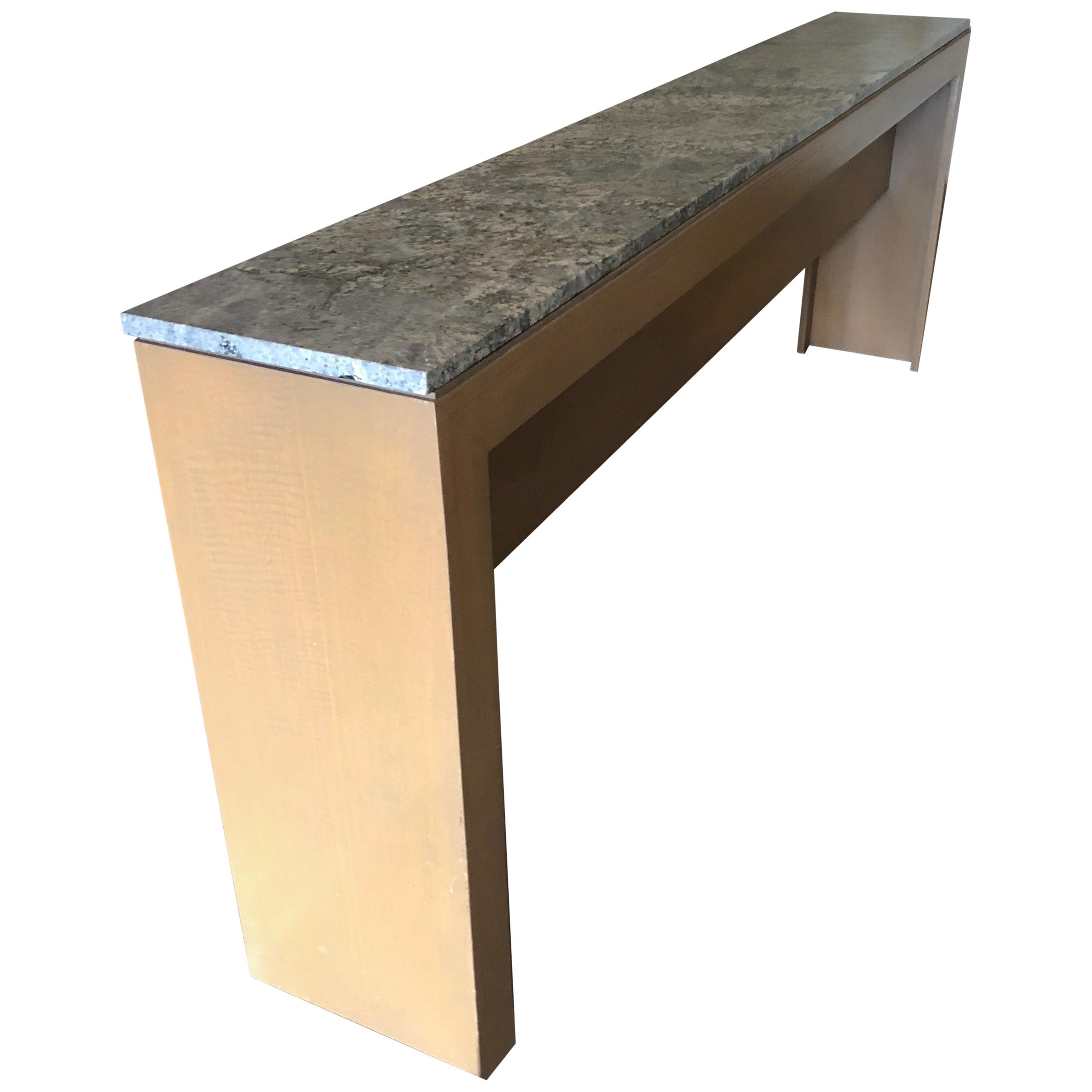 Extremely Long and Narrow Custom Sleek Modern Birch and Marble Console Table