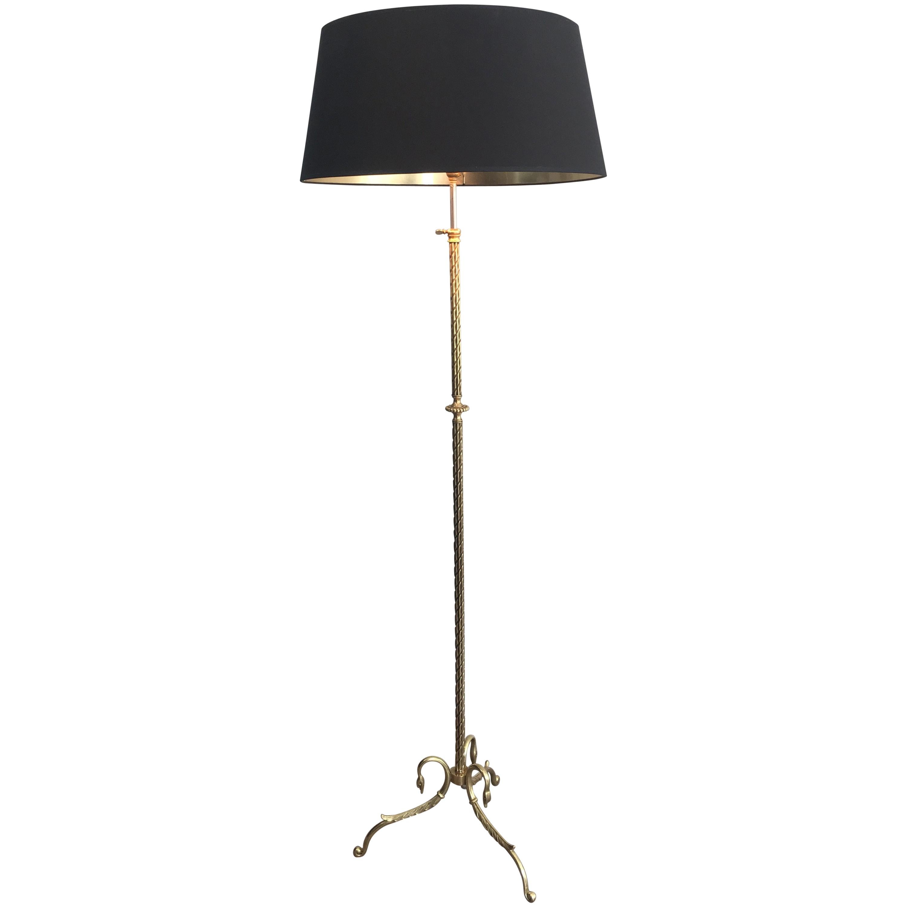 Neoclassical Bronze and Brass Adjustable Floor Lamp with Swanheads, circa 1940