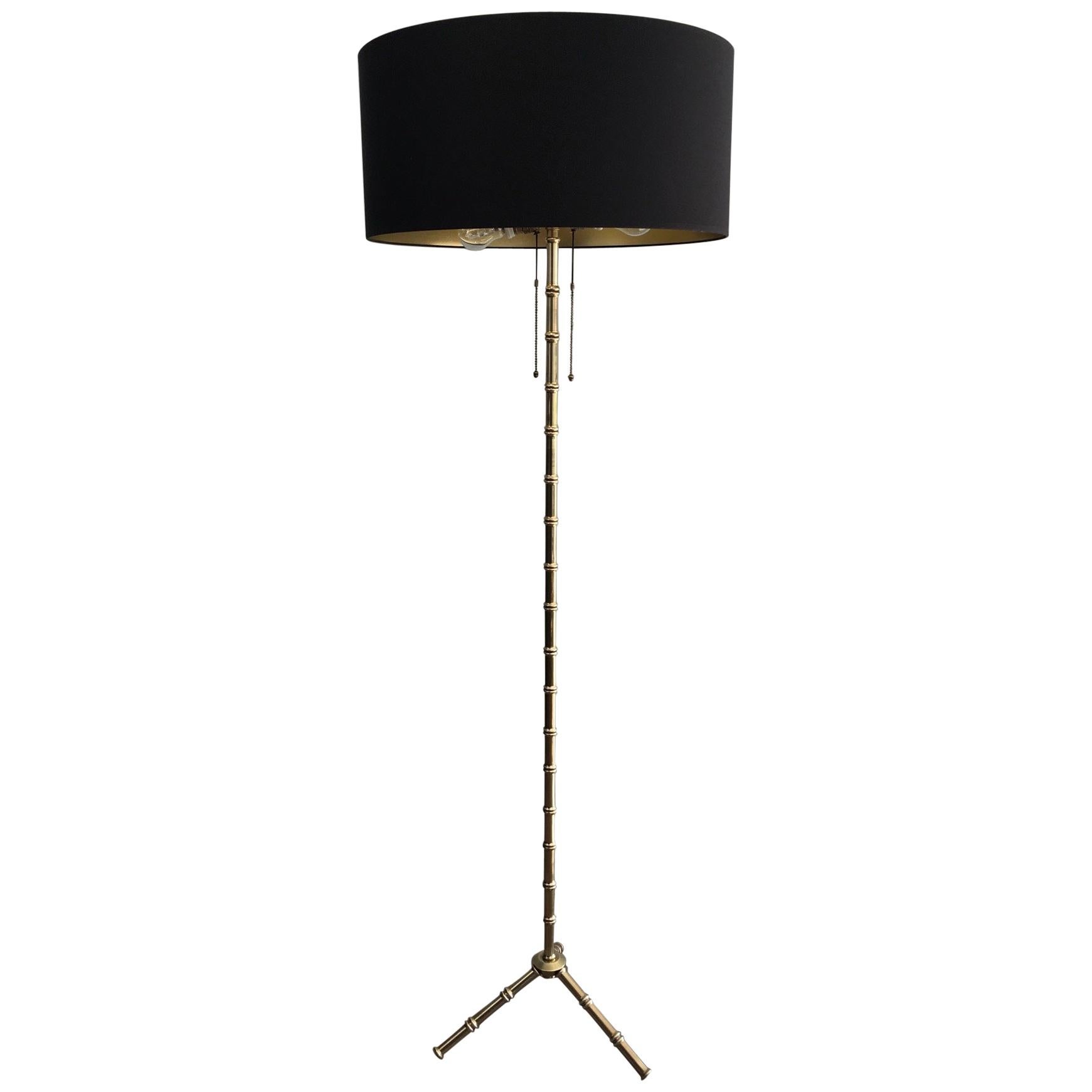 Jacques Adnet Faux-Bamboo Bronze and Brass Floor Lamp, French, circa 1940