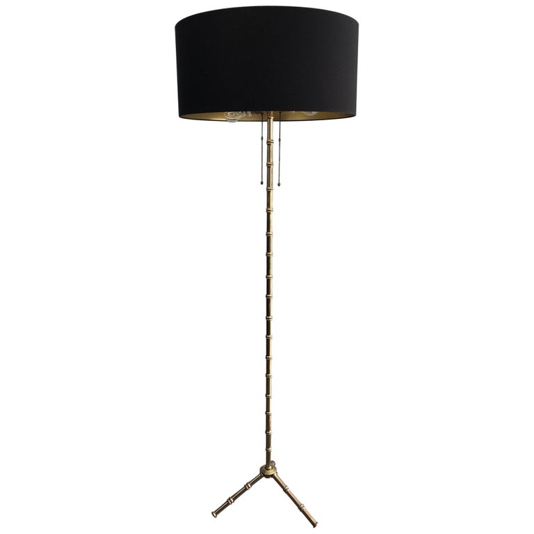 Jacques Adnet Faux-Bamboo Bronze and Brass Floor Lamp, French, circa 1940 For Sale