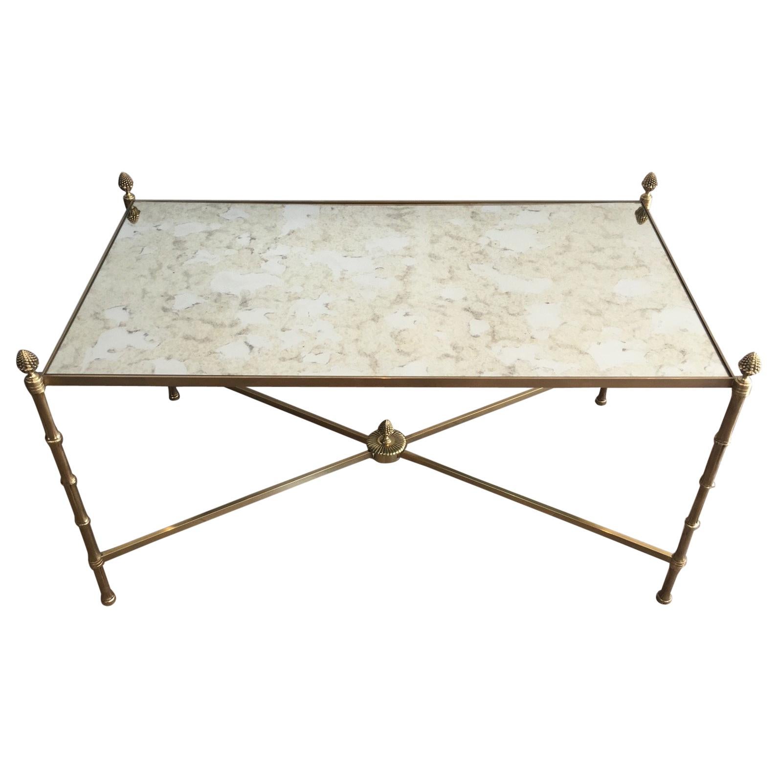 In the Style of Maison Bagués, Faux-Bamboo Bronze and Brass Coffee Table
