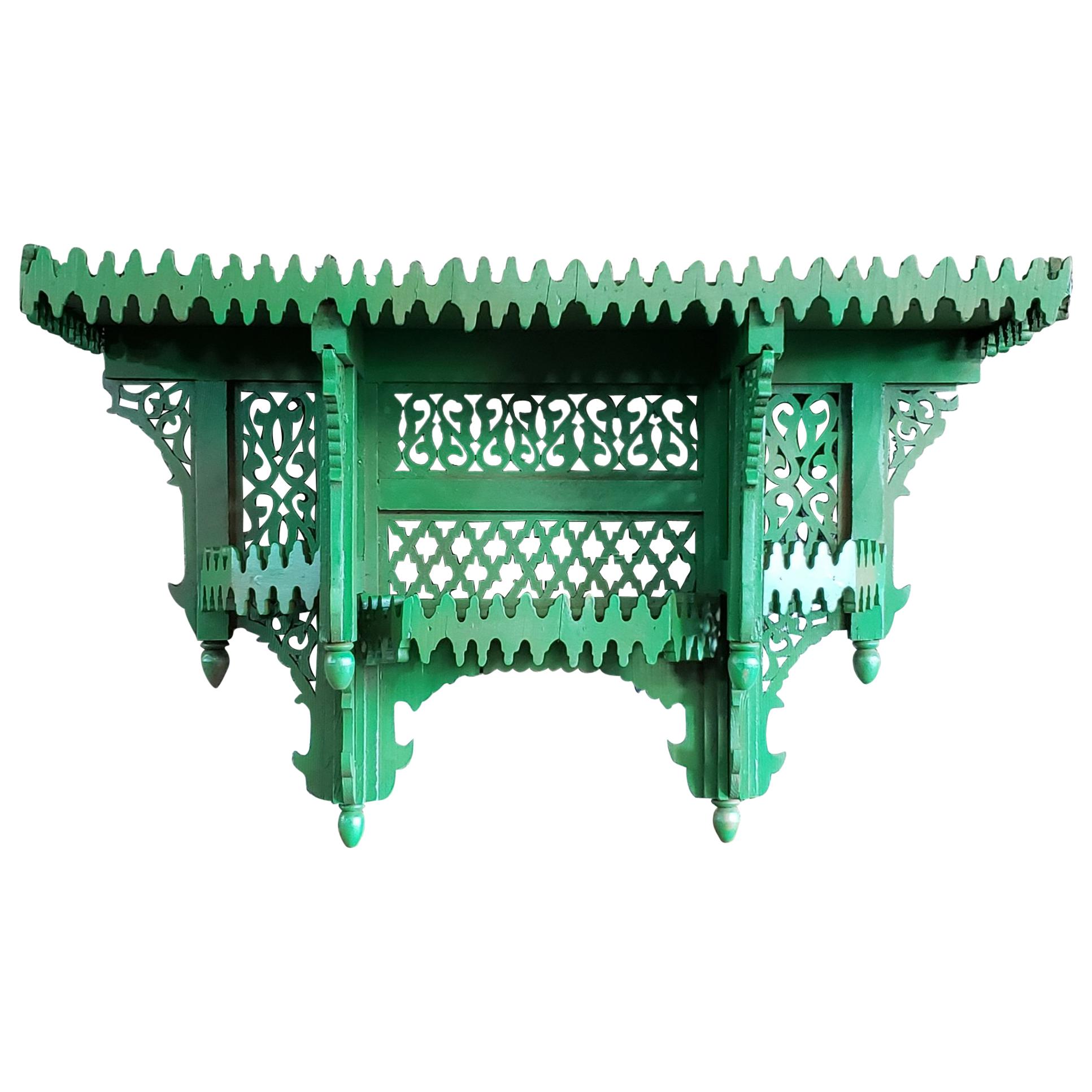 Moroccan Green Wooden Wall Shelf For Sale