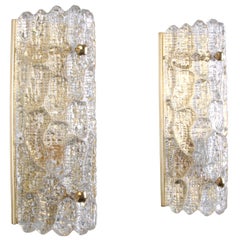 Gefion Sconces (Pair), Crystal Glass Wall Lights by Orrefors in the 1960s