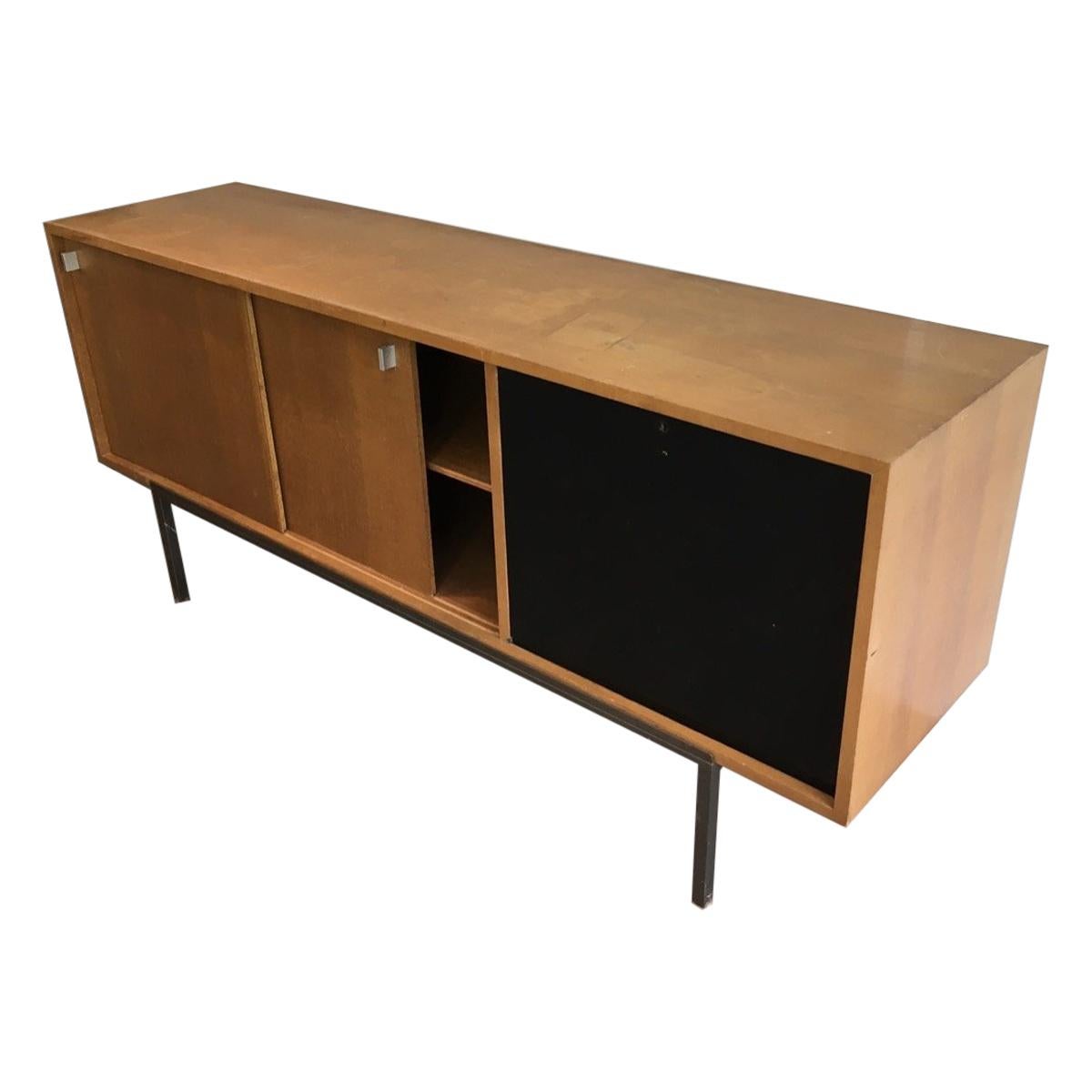 Sideboard with Two Sliding Doors and a Bar and a Metal Base, circa 1950 For Sale