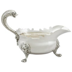 Antique Georgian Newcastle Sterling Silver Sauceboat, 1744