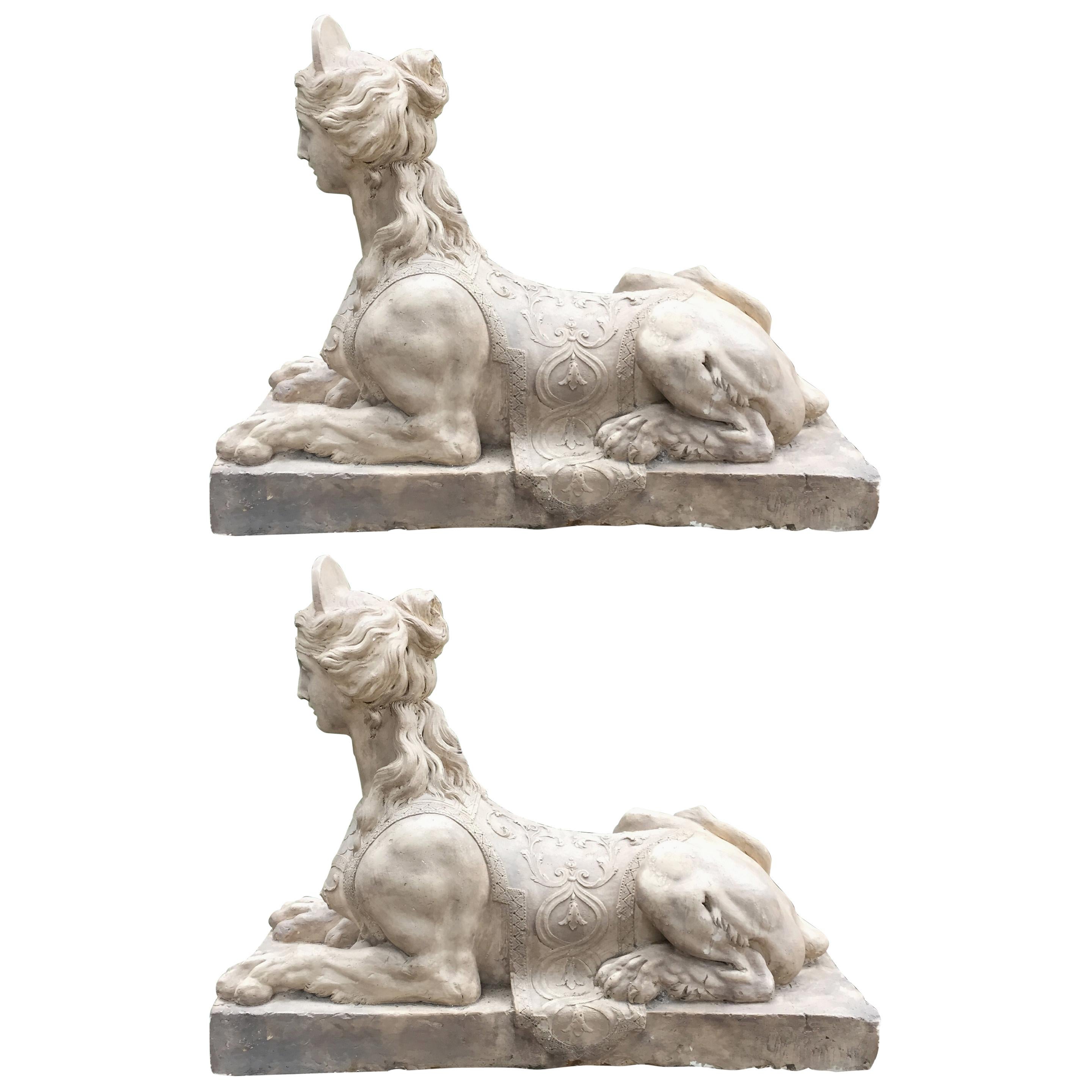 Pair of Plaster Sphinx Modelled from Coade, Lambeth For Sale