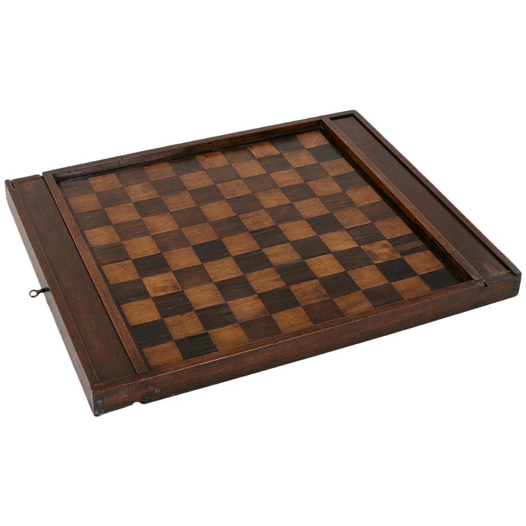 Early 19th Century French Double Sided Marquetry Game Box with Checker Pieces