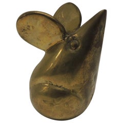 Vintage Solid Brass Mid-Century Modern Mouse Paperweight