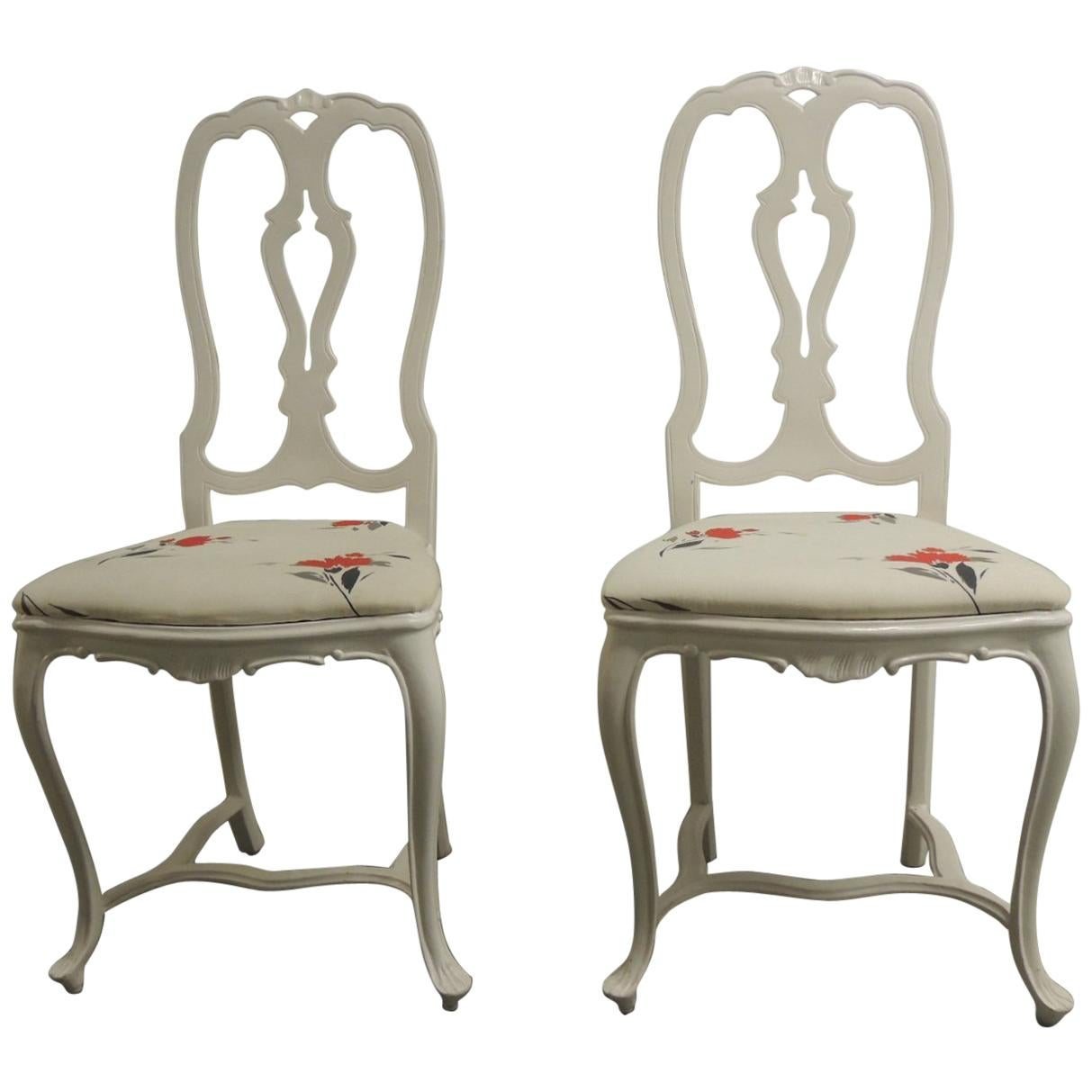 Pair of Vintage White High-Gloss Metal Chairs with Traditional Frames