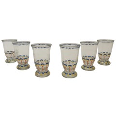 Set of '6' Bohemian Blue and Orange Hand Painted Juice Glasses