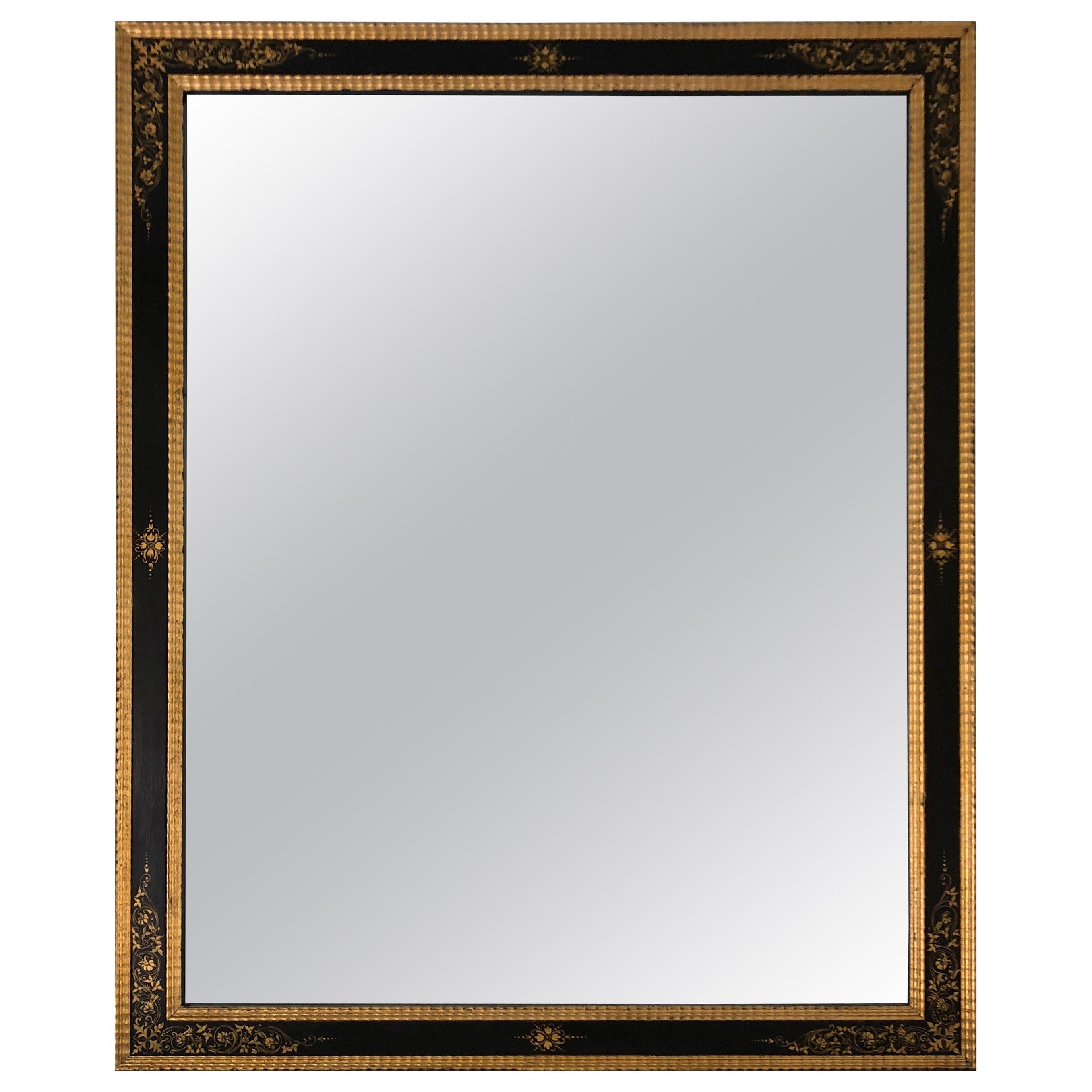 Magnifique grand miroir noir et or de style Régence en vente