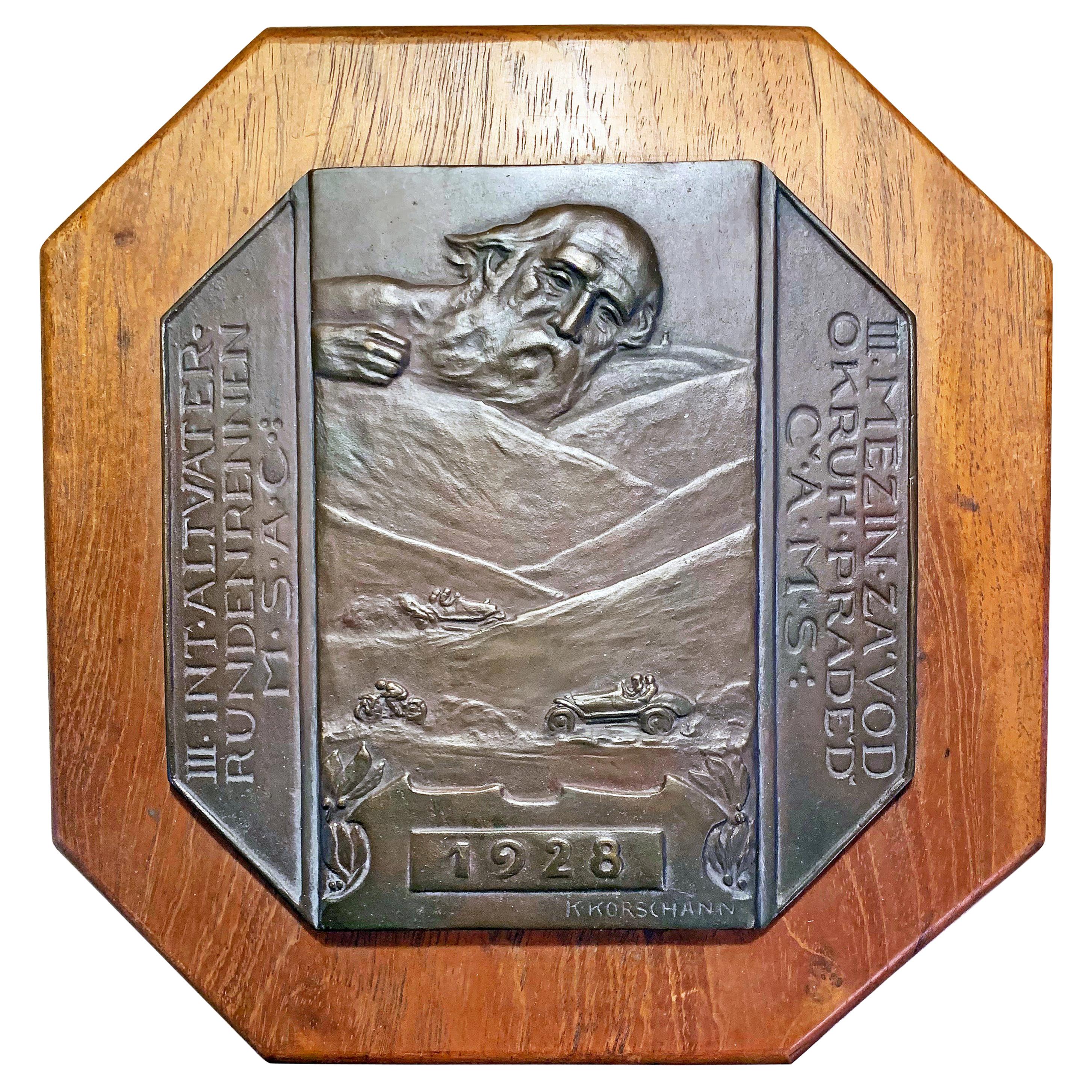 Bronze Panel for Altvater-praděd Road Race, Rare Example of Art Deco Automobilia