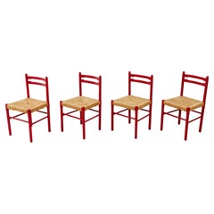 Red Dining Chairs Rattan, 1960s