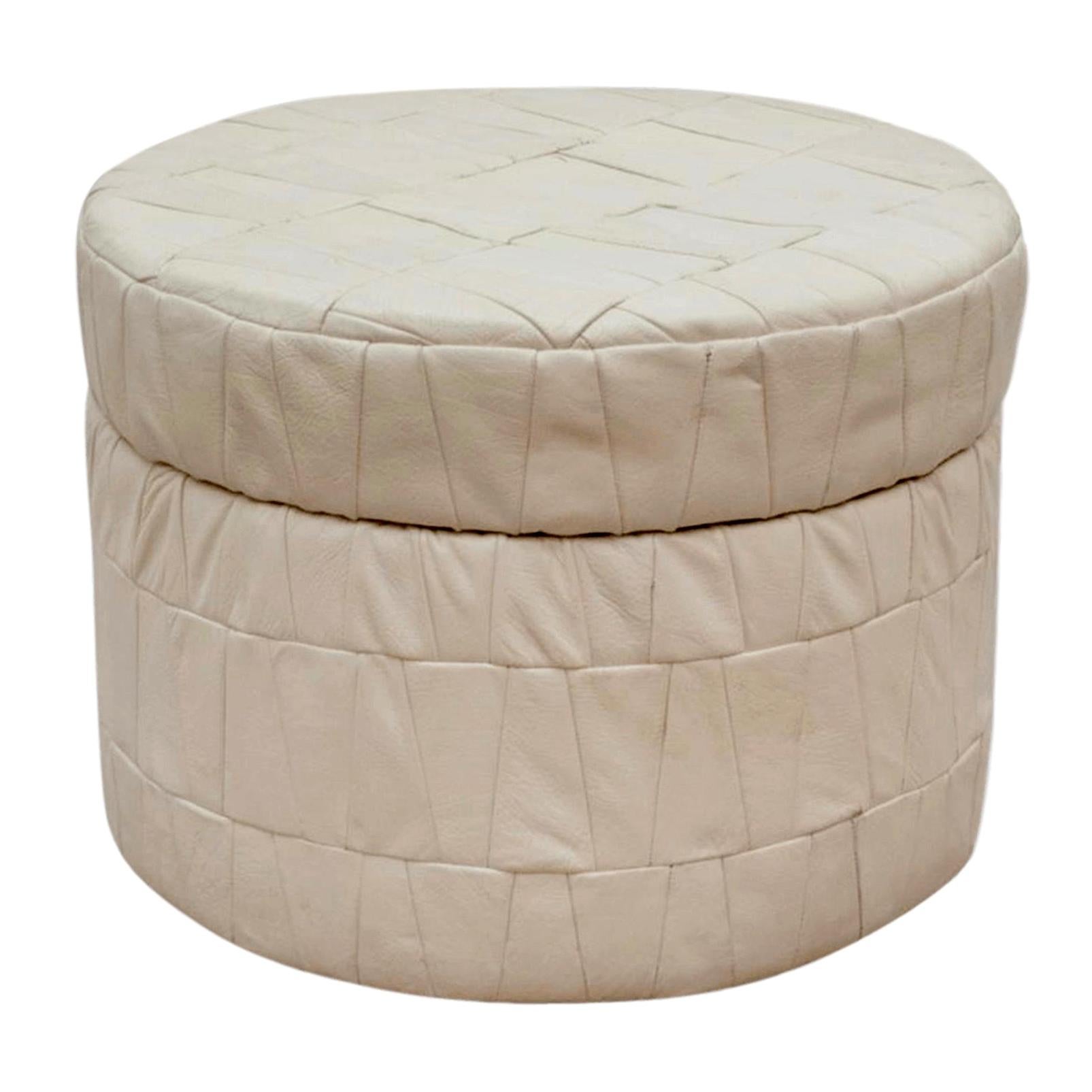 White Patchwork Leather De Sede Ottoman with Storage