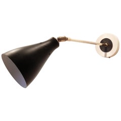 Midcentury French Black and Brass Articulated Wall Arm Lamp