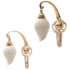 Vintage 2 Art Deco Peirod Drop Shaped Brass and Glass Night Table Bedside Wall Sconces