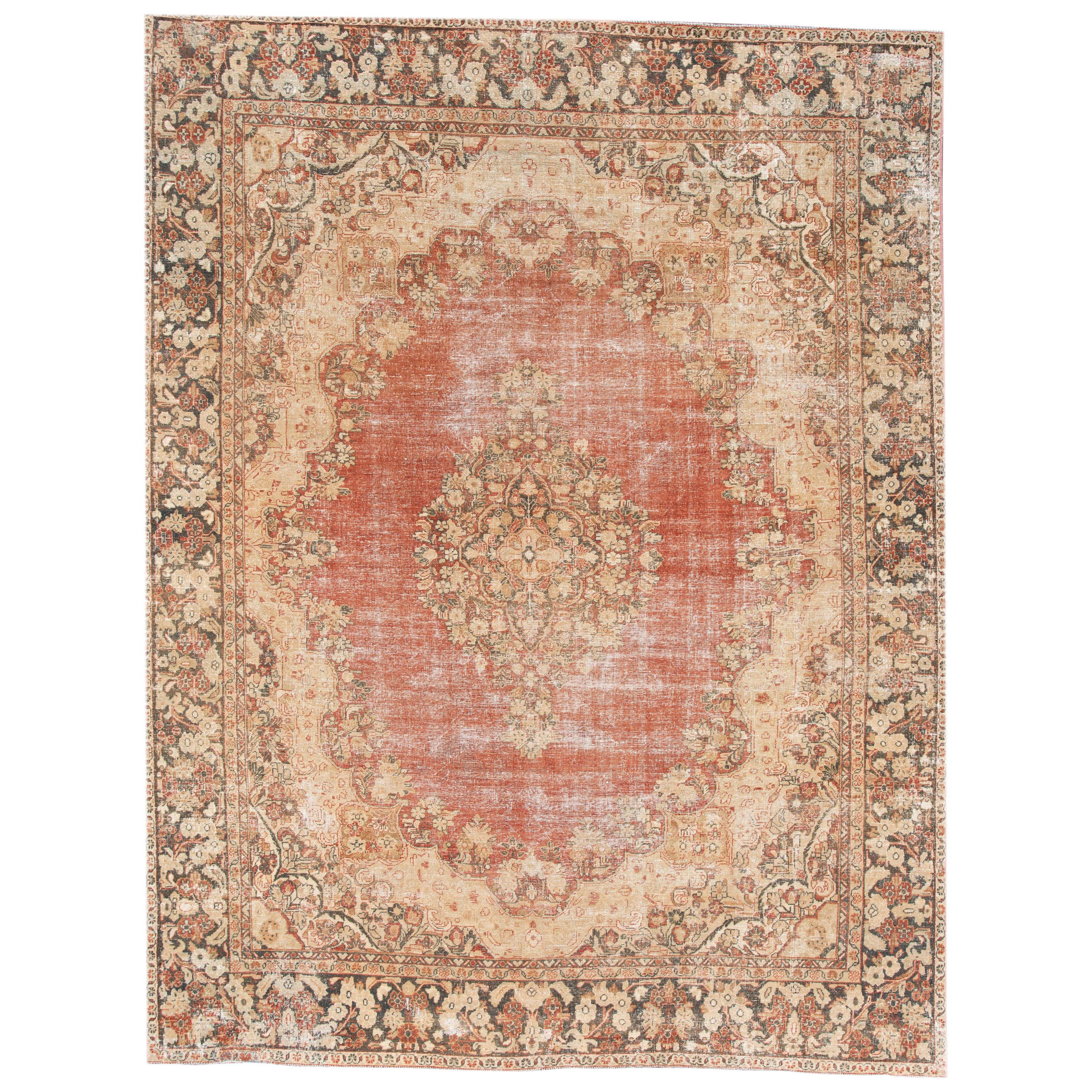 Vintage Distressed Red Persian Wool Rug