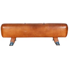 Vintage Gymnastic Leather Pommel Horse Bench, 1930s, Restored