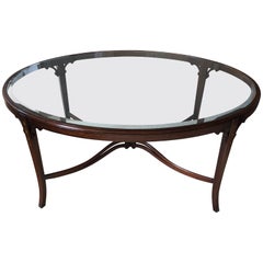 Lovely Inlaid Mahogany and Glass Oval Coffee Table
